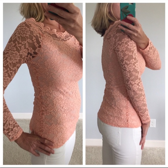 Peach Long Sleeve Lace Top - Picture 3 of 9